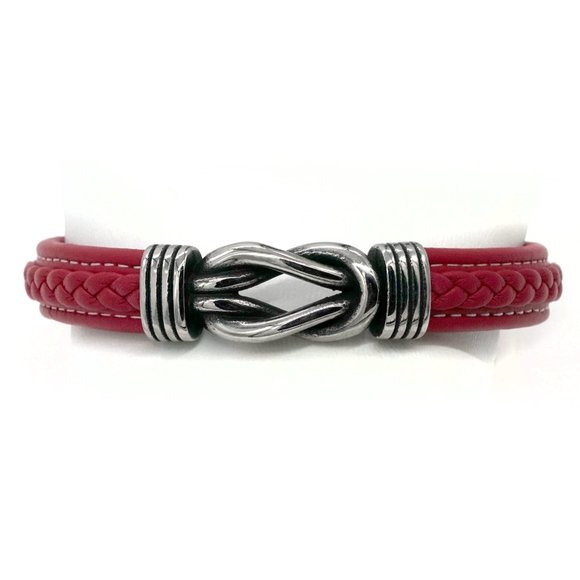 Men's red leather love knot with magnetic clasp. - Picture 3 of 5